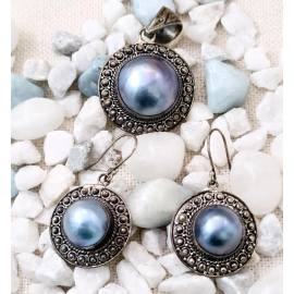 Silver Pearl Pendant With Earrings