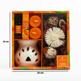 AuraDecor Gift Set New ( GS-16 ) ( Diffuser , Fragrance, Potpourri & 2 Tealights ) Mandarin