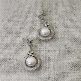 American Diamond Pearl Silver Earrings