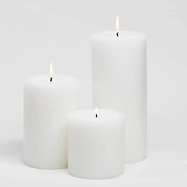 Set of 3 Pure White Unscented Smokeless Pillar Candles ( 3*3, 3*4, 3*6)