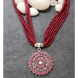 Beads Red Silver Necklace