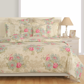 FLORAL CREAM SATIN BED SHEETS- 1986 - LARGE BED SHEET