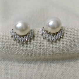 American Diamond Pearl Silver Earrings-2