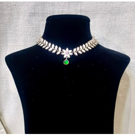 Emerald Kundan Silver Chocker