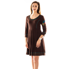 BROWN DRESS WITH FLORAL EMBROIDERY SIZE SM