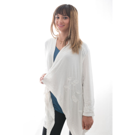 WHITE CARDIGAN WITH FLORAL EMBROIDERY SIZE SM
