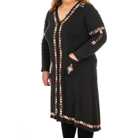 BLACK DRESS WITH ETHNIC EMBROIDERY, SIZE XL