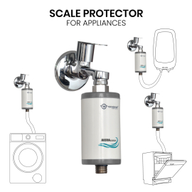 Akira Max Safe, Scale Protector for Appliances, Dual Protector technology water softener enabled with MCHW and POM for Geysers, Washing Machines, and Dishwasher.