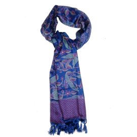 CARA SCARF, NATURAL TUSSAR SILK, BLUE, ONE SIZE FITS ALL