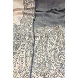 GRAY BEIGE PAISLEY ORIENTAL FLORAL INDIA REVERSIBLE SCARF