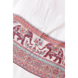 REVERSIBLE CASHMERE JACQUARD SCARF WHITE WITH ELEPHANTS