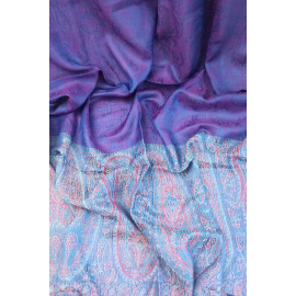 REVERSIBLE CASHMERE SCARF PURPLE PAISLEY ORIENTAL FLORAL INDIA