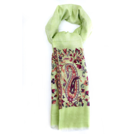 SCARF-SAL CARA, PASHMINA GREEN-PISTACHIO WOOL WITH FINE EMBROIDERY