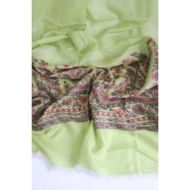 SCARF-SAL CARA, IN PISTACHIO GREEN PASHMINA WOOL WITH FINE EMBROIDERY