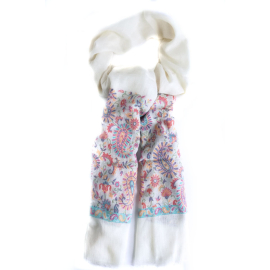 SCARF-SAL CARA, WHITE PASHMINA WITH FINE EMBROIDERY