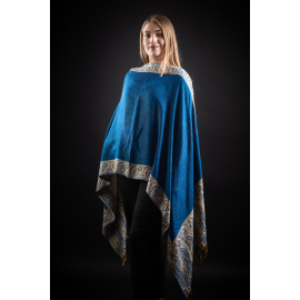 REVERSIBLE CASHMERE SCARF PAISLEY INDIA BLUE-BEIGE