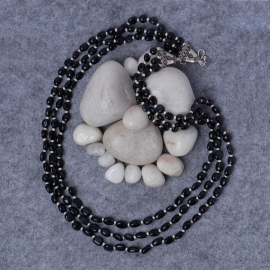 Black Onyx 3 Line Silver Mala