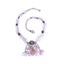 Angaja Silver Pendant in Rose Quartz Necklace