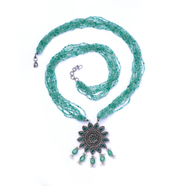 Silver Pendant in jade Beads Necklace