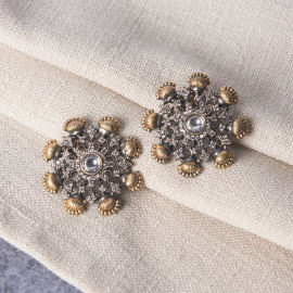 2 Tone Kundan Silver Earrings