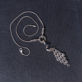 Peacock Marcasite Blue Sapphire Silver Pendant with Chain