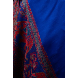 REVERSIBLE ROYAL BLUE JACQUARD CASHMERE SCARF WITH ELEPHANTS