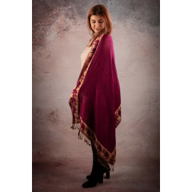 REVERSIBLE CASHMERE SCARF PAISLEY INDIA, GARNET-BEIGE