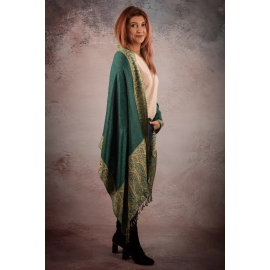 REVERSIBLE CASHMERE SCARF PAISLEY INDIA, GREEN-BEIGE