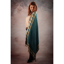 REVERSIBLE CASHMERE SCARF PAISLEY INDIA, EMERALD GREEN-BEIGE