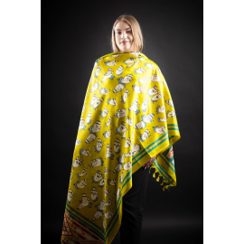 YELLOW TUSSAR INDIAN SILK SCARF WITH INDIAN MOTIFS