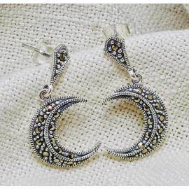 Marcasite Moon Silver Earrings