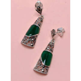 Marcasite Green Silver Earrings