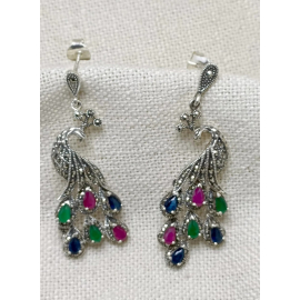 Marcasite Peacock Silver Earrings