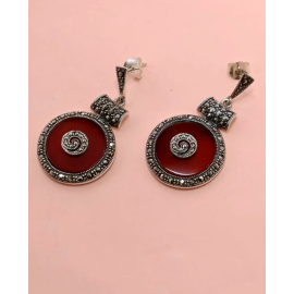 Marcasite Red Silver Earrings