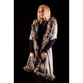 SOLID GRAY SHAWL WITH INDIA GRAY FUR