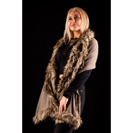 PLAIN BROWN SHAWL WITH BROWN INDIAN FUR