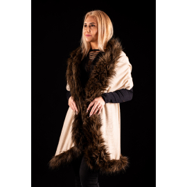 PLAIN BEIGE SHAWL WITH BROWN INDIAN FUR