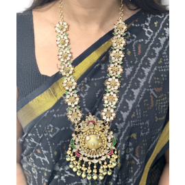 Angaja Gold Plated Kundan Necklace with floral motifs and sparkling stones