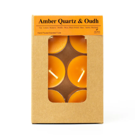 AuraDecor Pack of 6 Acrylic Tealight Candles Amber Quartz & Oudh