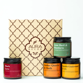 AuraDecor Premium Amber Jar Scented Candle Set 4 Gift Set in 2 Variants in a Gift Box