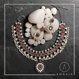 Kundan Silver Necklace with Earrings