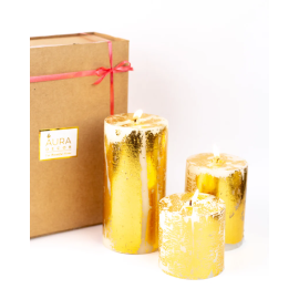 AuraDecor Set of 3 Gold Dust Pillar Candles ( 3, 4, 6 Inches )