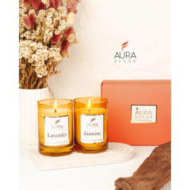 AuraDecor Set of 2 Amber Glass Jar Candles || Soya Wax || Candle Gift Set
