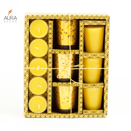 AuraDecor Candle Holder Gift Set With Glass Holder & Votives (AD-07) Gold