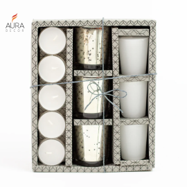 AuraDecor Candle Holder Gift Set With Glass Holder & Votives (AD-07) Silver