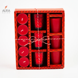 AuraDecor Candle Holder Gift Set with Glass Holder & Votives (AD-07) Red