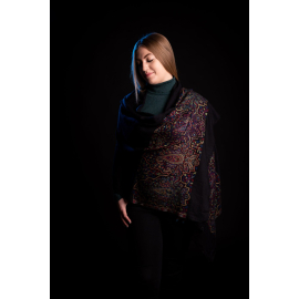 BLACK PASHMINA SCARF-SHAWL WITH FINE EMBROIDERY