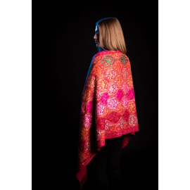 REVERSIBLE PINK WOOL SHAWL WITH EMBROIDERY HAND MADE INDIA