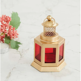 Auradecor Moroccan Lantern, Red Tealight Holder ( Pack of 2)