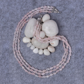 Rose Quartz 3 Line Silver Mala